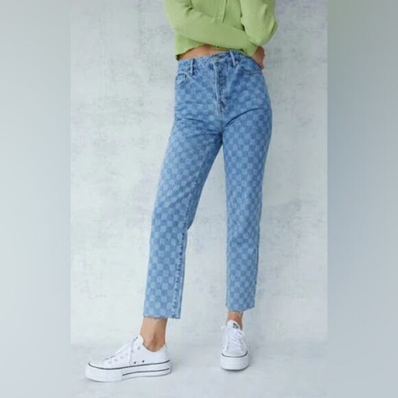 PacSun Eco Checkerboard High Waisted Straight Leg Jeans - Picture 1 of 10